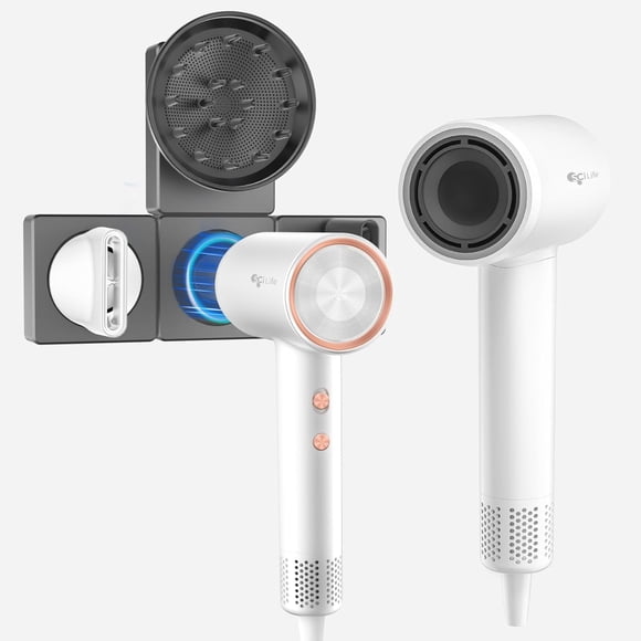 SCi Life High Speed Ionic Hair Dryer, 110,000 RPM Brushless Motor for Fast Drying, 1400W 4Temps /2Speeds Low Noise (White with Holder)