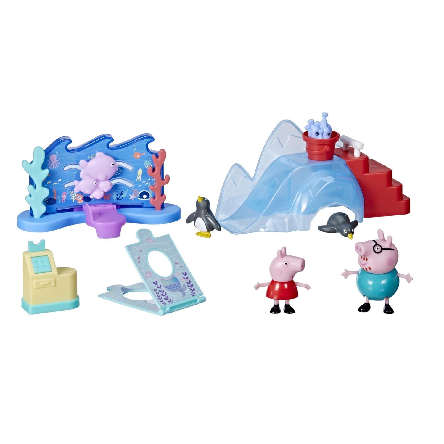 Peppa Pig Peppa's Adventures Peppa à l'aquarium, jouet préscolaire avec 4 figurines et 4 accessoires, dès 3 ans
