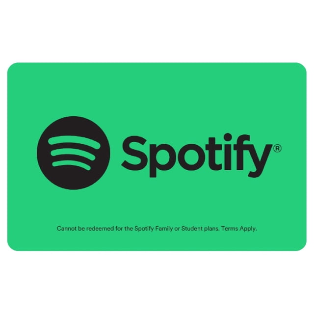 Spotify Carte-cadeau de 99 $ code Numérique Affiché sur une Carte Verte avec le logo et le Texte Spotify Noirs, Notant Qu'il Ne Peut Pas Être Utilisé pour des plans Familiaux Ou d'Étudiants, Idéal pour Offrir un Accès à la Musique en Continu sur Tous les Appareils.