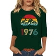 thumbnail image 3 of Uootdi Hauts pour Femmes Manches 3/4 Col Ras du Cou Imprimé Palmier Coucher de Soleil 1976 Coupe Décontractée T-Shirts Rétro Plage Vacances Cadeau, 3 of 4