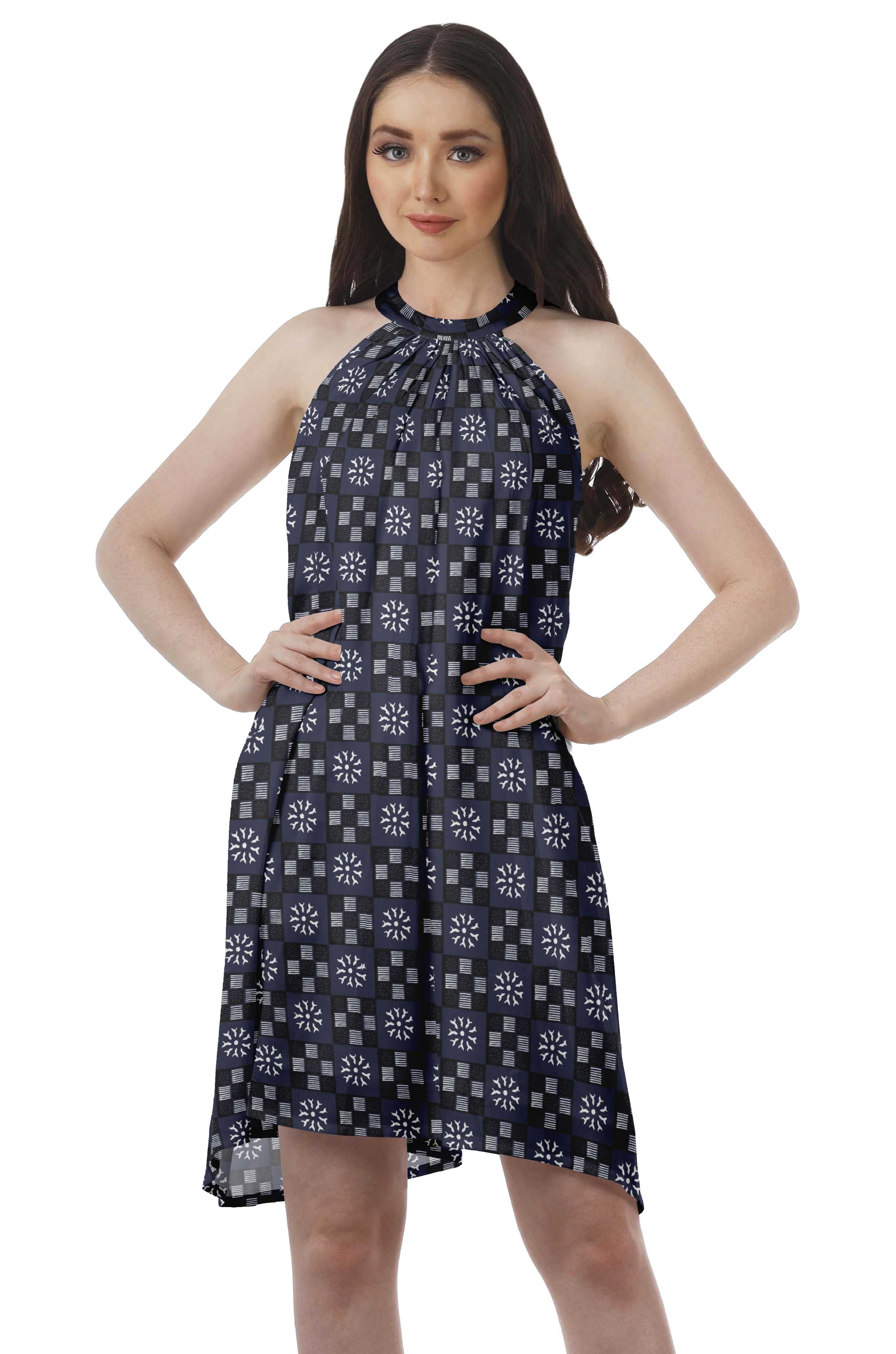 Moomaya Printed Tunic Tank Dress Swing Dress Halter Neck Mini Summer Dress