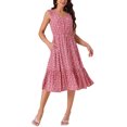 thumbnail image 2 of INSPIRE CHIC Robe d'Été Bohème de Plage pour Femme, Col en V, Sans Manches, Florale, Fluide, à Nouer, Midi, Décontractée, S, Rouge, 2 of 5