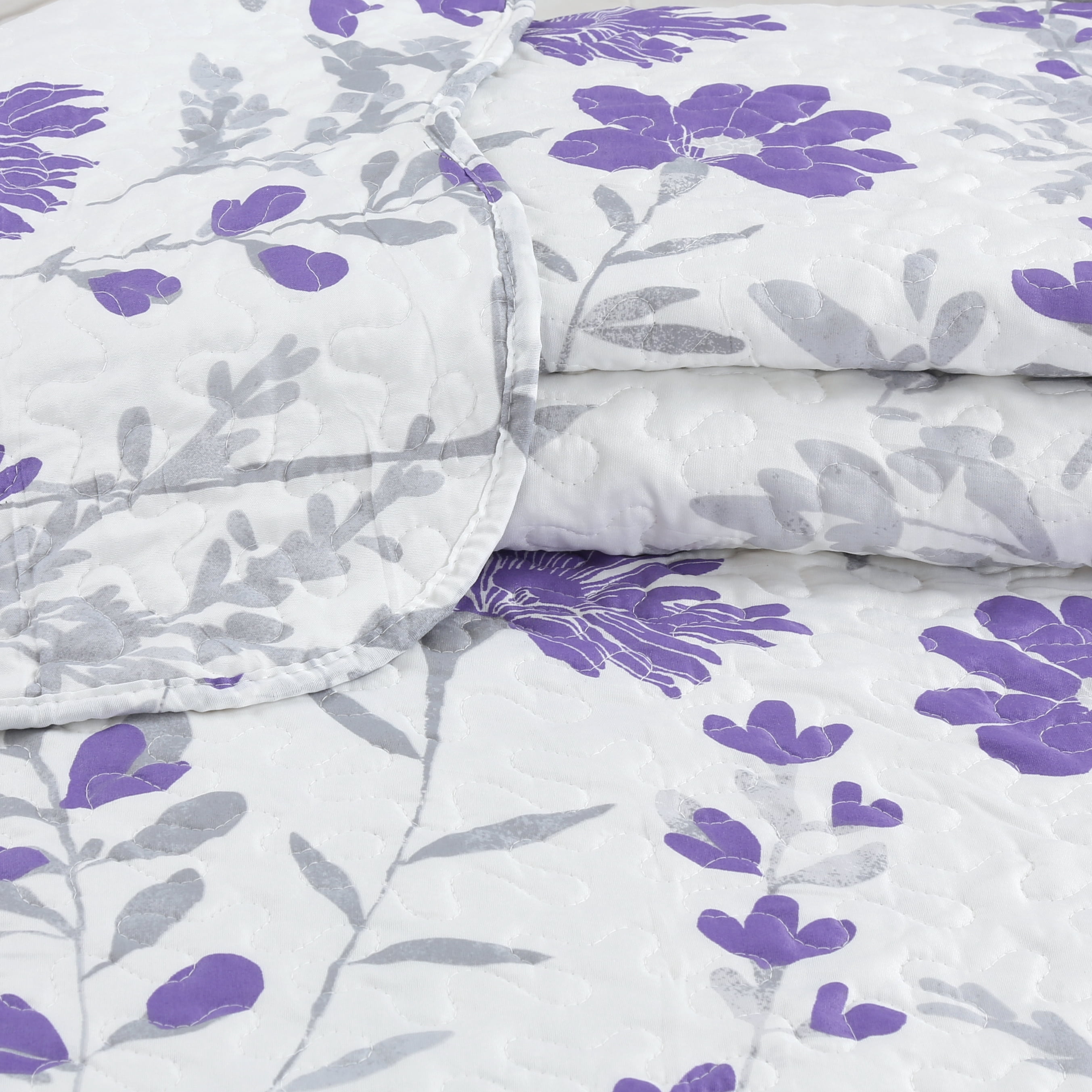Marina Decoration Couvre-lit imprimé riche, couvre-lit ultra doux pour l'été, ensemble de literie avec housse matelassée, motif floral violet moderne