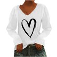 thumbnail image 1 of Pompotops T-Shirt à Manches Longues à Col en V Imprimé Décontracté pour Femmes, Chandail, Hauts, Liquidation, 1 of 4