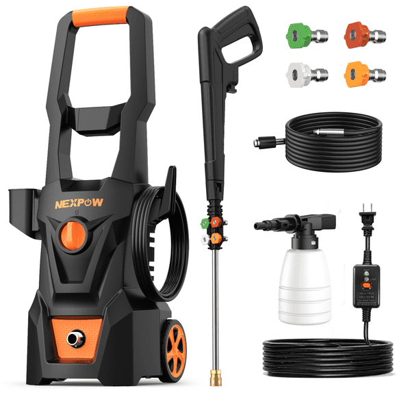 NEXPOW Electric Pressure Washer, 4000PSI Max 2.6 GPM Power Washer with 30 ft Hose, 4 Different Pressure Tips, Foam Cannon, Perfect for Cars, Patios