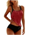 thumbnail image 1 of Moxiu Women's Two Piece Tankini Bathing Suits T-Back Top Ruched Padded Modest Swim Shorts Summer Basic Swimwear Red,XL, 1 of 5