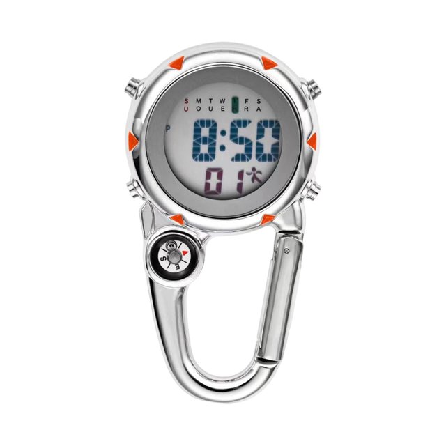 jinwen Carabiner Watch Clip Electronic Watch with Alarm Clock Unisex Accurate Date Week Orange