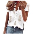 thumbnail image 1 of Pompotops Women's Casual Solid Color Ruffle Collar Long Sleeve Ruffle Shirt Blouse V-Neck Short Sleeve Shirt Tops, 1 of 7