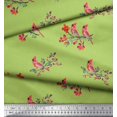 thumbnail image 3 of Soimoi Green Poly Georgette Fabric Red Berries & Bulbul Bird Fabric Prints By Yard 52 Inch Wide, 3 of 3