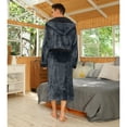 thumbnail image 3 of U2SKIIN Mens Fleece Robe with Hood, Mid Length Plush Shawl Collar Two Tone Bathrobe,(Dark Grey/Black,S-M), 3 of 4