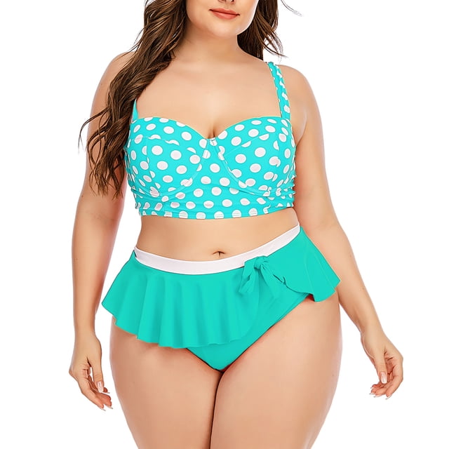 TIMIFIS Women's Ruffle Bikini Swimsuit High Waisted Bottom Plus Size Swimwear Tankini