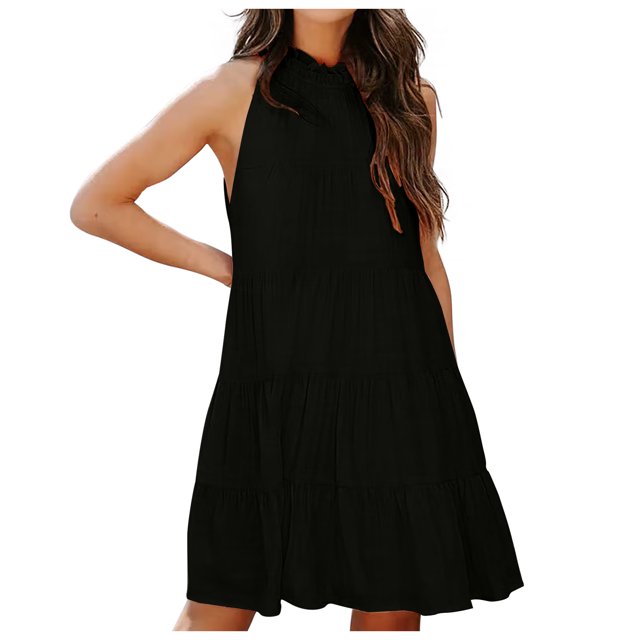 EQWLJWE Robe Longue For Women Women Loisirs Décontractés Grandes Frenum Sans Manches Robes à Col Rond