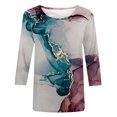 thumbnail image 4 of Hauts d'Été pour Femmes 2023 Manches 3/4 Mode pour Femmes Manches Courtes Rétro Col Rond Imprimé Hauts Amples Blouse Manches Trois Quarts T-Shirts à Manches Longues pour Femmes en Liquidation, 4 of 4