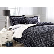 Mocassi 3-Piece Plaid Pattern Comforter Set - Soft and Plush Micromink Sherpa Backing, Bedding with Matching Shams, Full/Queen Size, Gray
