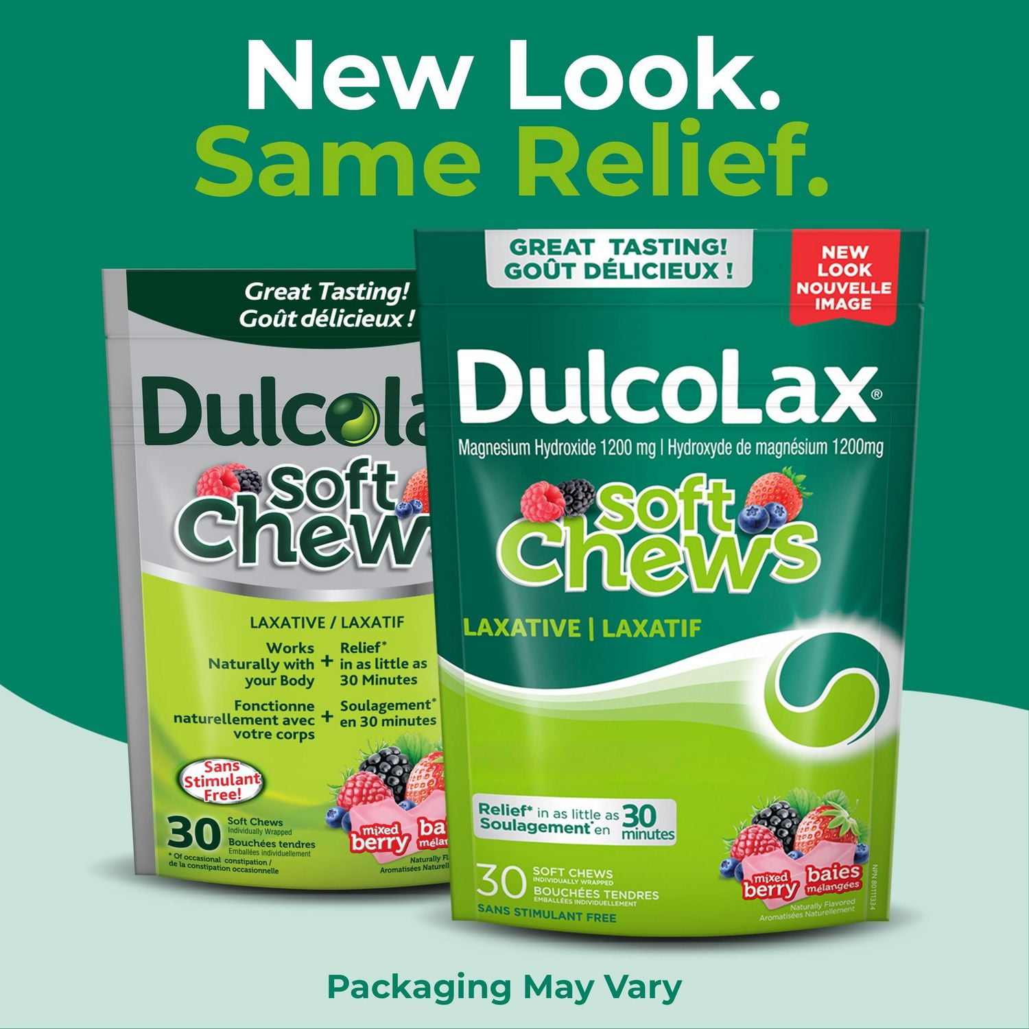 DulcoLax Soft Chews, laxatif pour un soulagement en douceur de la constipation occasionnelle, pour les adultes et enfants de 12 ans et plus, végétalien, sans stimulant, sans gluten, baies mélangées, 3