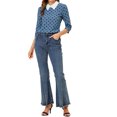 thumbnail image 2 of INSPIRE CHIC Chemisier pour Femme à Col Peter Pan Contrastant Manches 3/4 Blouse Chemises TP Gris Bleu, 2 of 7