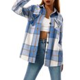 thumbnail image 4 of Women Plaid Flannel Shirt Jacket Button Down Lapel Long Sleeve Shacket Cardigan Coats Fall Spring Clothes, 4 of 7
