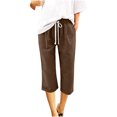 thumbnail image 1 of Women's Summer Casual Pants - Women's Summer Solid Five Points Large Size Linen Pants Casual Pants Women's Summer Solid Large Size Linen Pants Casual Capris Brown Xl, 1 of 6