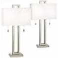 thumbnail image 3 of Possini Euro Design Gossard 30" Tall Rectangle Large Modern End Table Lamps Set of 2 Pull Chain Silver Brushed Nickel Finish Metal White Shade Living Room Bedroom Bedside Nightstand House Office, 3 of 4