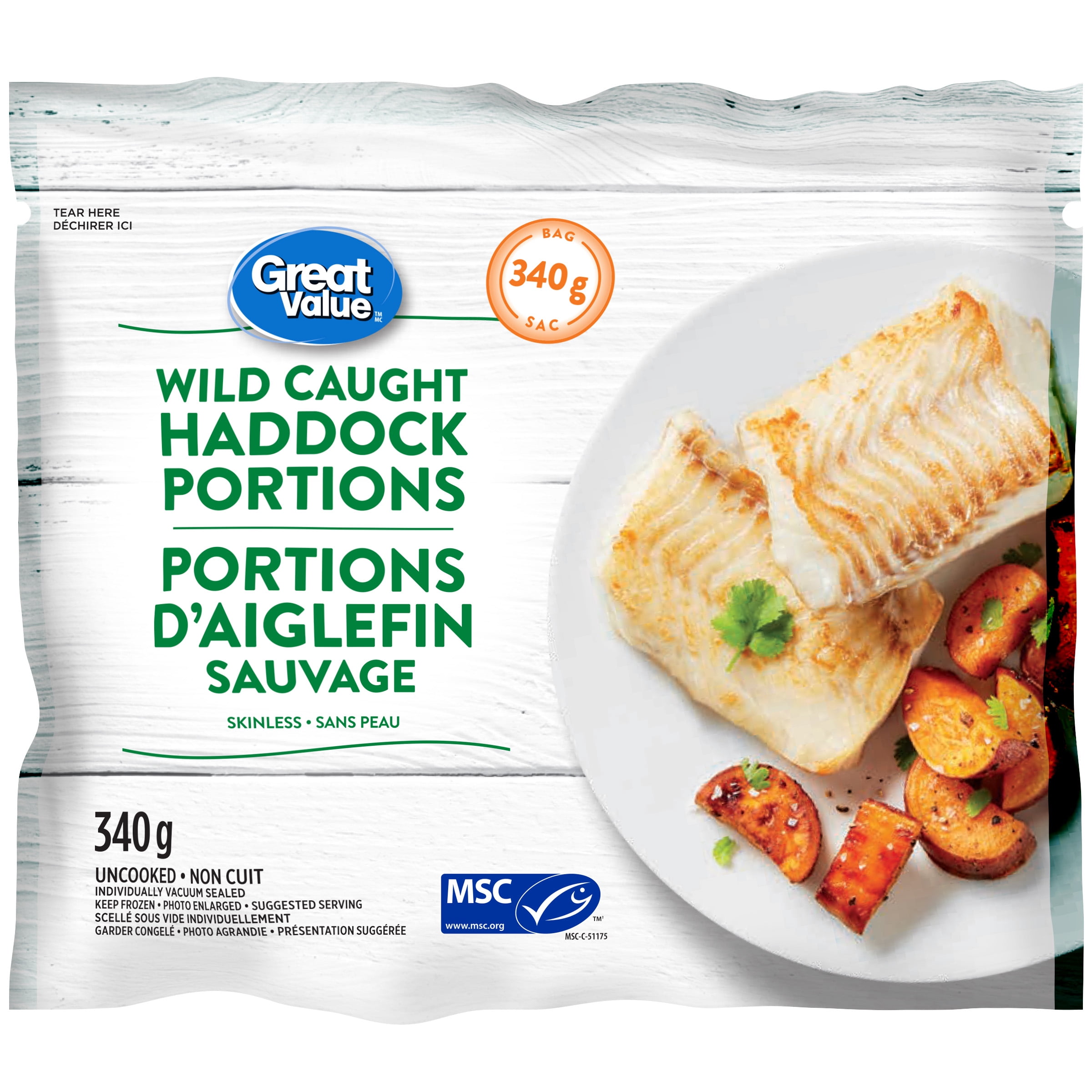 Portions d’aiglefin sauvage Great Value 340 g