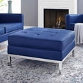 thumbnail image 1 of Modway Loft Tufted Button Faux Leather Upholstered Square Ottoman in Silver Navy, 1 of 4