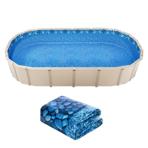 KFFKFF 12 x 24 ft Oval Pool Liner, Unibead Above Ground Pool Liners, 52in Wall Height, Durable Standard Gauge Vinyl, Designed for Steel Sided Above-Ground Swimming Pools
