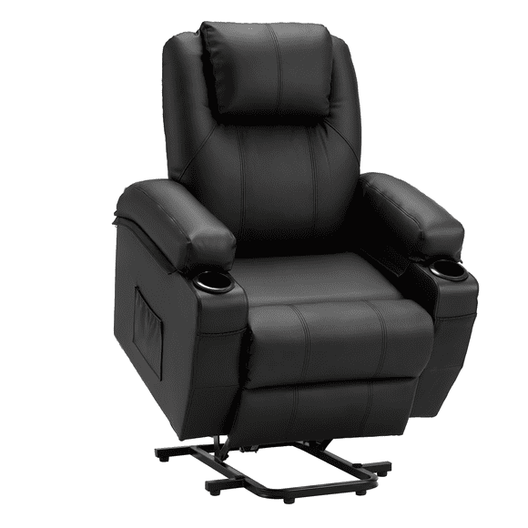 JFHID Infinite Adjust Lift Recliner Chair, Electric Lift Recliner with Side Pockets, USB & Type-C Ports, Cup Holders, Black PU Leather