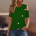 thumbnail image 2 of Timegard Cold Shoulder Tops for Women Round Neck Button Short Sleeve Summer Casual Tunic Top Blouse, 2 of 7