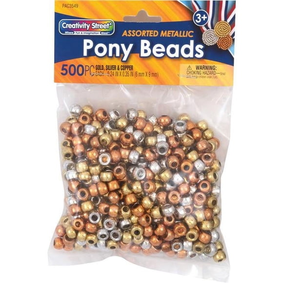 Pacon PAC3549 Metallic Pony Beads - Skill Learning Arts & Crafts - Pack of 500