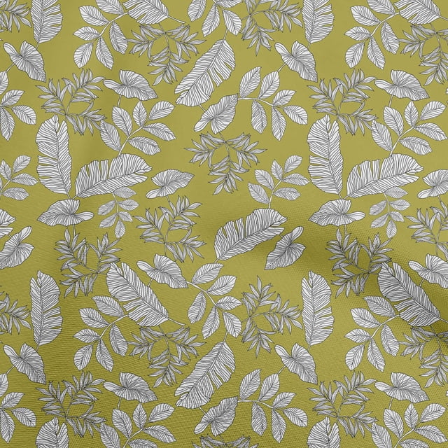 oneOone Polyester Spandex Lime Green Fabric Tropical Line Drawing Leaf Sewing Craft Projects Fabric Prints By Yard 56 Inch Wide