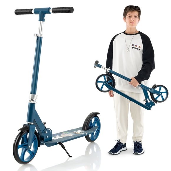 Gymax Trottinette Pliante à Propulsion avec 3 Hauteurs Réglables, Grandes Roues de 8 Pouces, Alliage d'Aluminium