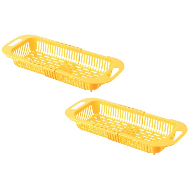 Oleegame 2PC Shower Soap Dish With Hook Household Retractable Vegetable Sink Drain Basket Kitchen Sink Drain Rack Yellow