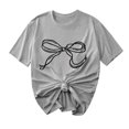 thumbnail image 2 of Offre à Durée Limitée Iumwxz T-Shirts Basiques Décontractés Plissés et Amples pour Femmes Blouses pour Femmes T-Shirts Graphiques à Nœud Col Rond Manches Courtes Hauts Blouse pour Dames Doux et Confortables pour Faire des Courses, 2 of 4