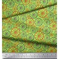 thumbnail image 2 of Soimoi Tissu Satin Modal Vert Motif Ethnique Roue Tissu au Mètre 42 Pouces de Large, 2 of 3