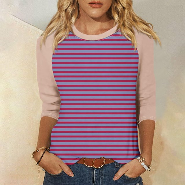 Mefallenssiah Blouses pour Femmes Décontractées Mode Féminine T-Shirt Imprimé Manches 3/4 Blouse Col Rond Hauts Décontractés