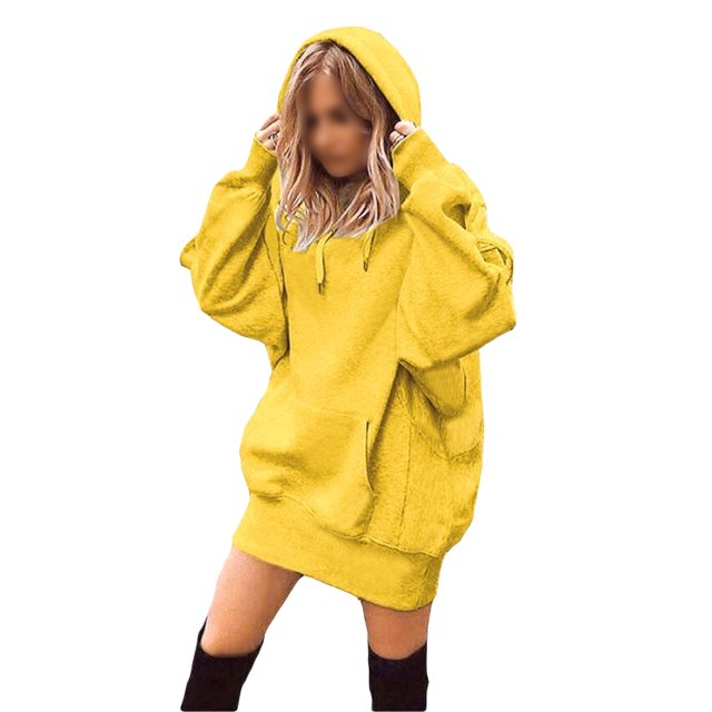 Grande Taille P-XXXXXL Femmes Manches Longues à Capuche Poches Chandail à Capuche Robe Tunique Chandail Automne Hiver Longs Hauts à Capuche
