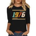 thumbnail image 2 of Uootdi Hauts pour Femmes Manches 3/4 Col Ras du Cou Imprimé Palmier Coucher de Soleil 1976 Coupe Décontractée T-Shirts Rétro Plage Vacances Cadeau, 2 of 4