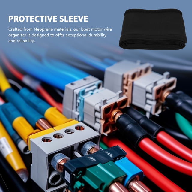 OUNONA Black Neoprene Protective Sleeve for Trolling Motor Cable Wire Organizer