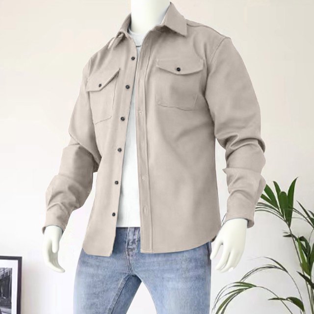 LOVZFMLL Jackets for Men Man Winter Long Sleeve Button Pockets Turn-down Collar Jacket Coat