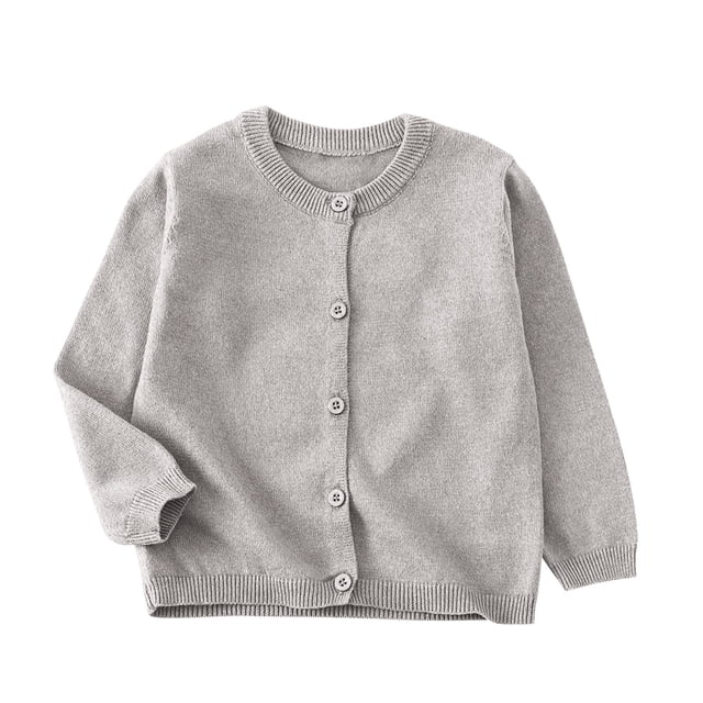 SROBPTY Girls Fall Cardigans, Children's Solid Color Long Sleeve Fleece Knitted Cardigan Round Neck Sweater Gray 2-3 Years