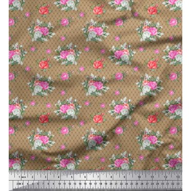 Soimoi Rayon Fabric Ogee Damask,Leaves & Rose Floral Print Fabric by Yard 56 Inch Wide