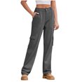 thumbnail image 1 of Besolor Jeans Cargo à Jambe Droite Extensibles Taille Haute pour Femmes, Gris, 1 of 7