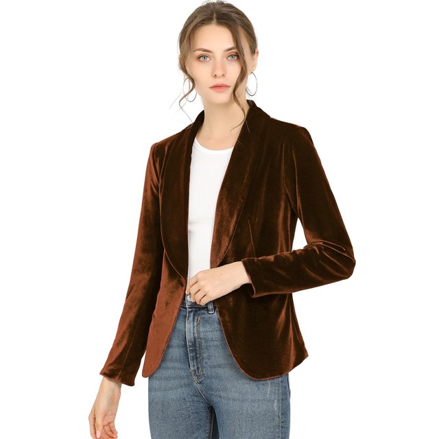INSPIRE CHIC Blazer Court en Velours pour Femme à Col Châle, un Bouton