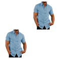 thumbnail image 4 of pitrice Chemise Homme à Simple Boutonnage Été Boutonnée Col Rabattu Chemises Polyester Mode Vêtements Cadeau d'Anniversaire Bleu TG 2Set, 4 of 6