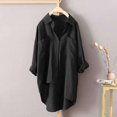 thumbnail image 2 of Chemises à Boutons pour Femmes Manches Longues Retroussables Ourlet Haut-Bas Blouse Décontractée, 2 of 3
