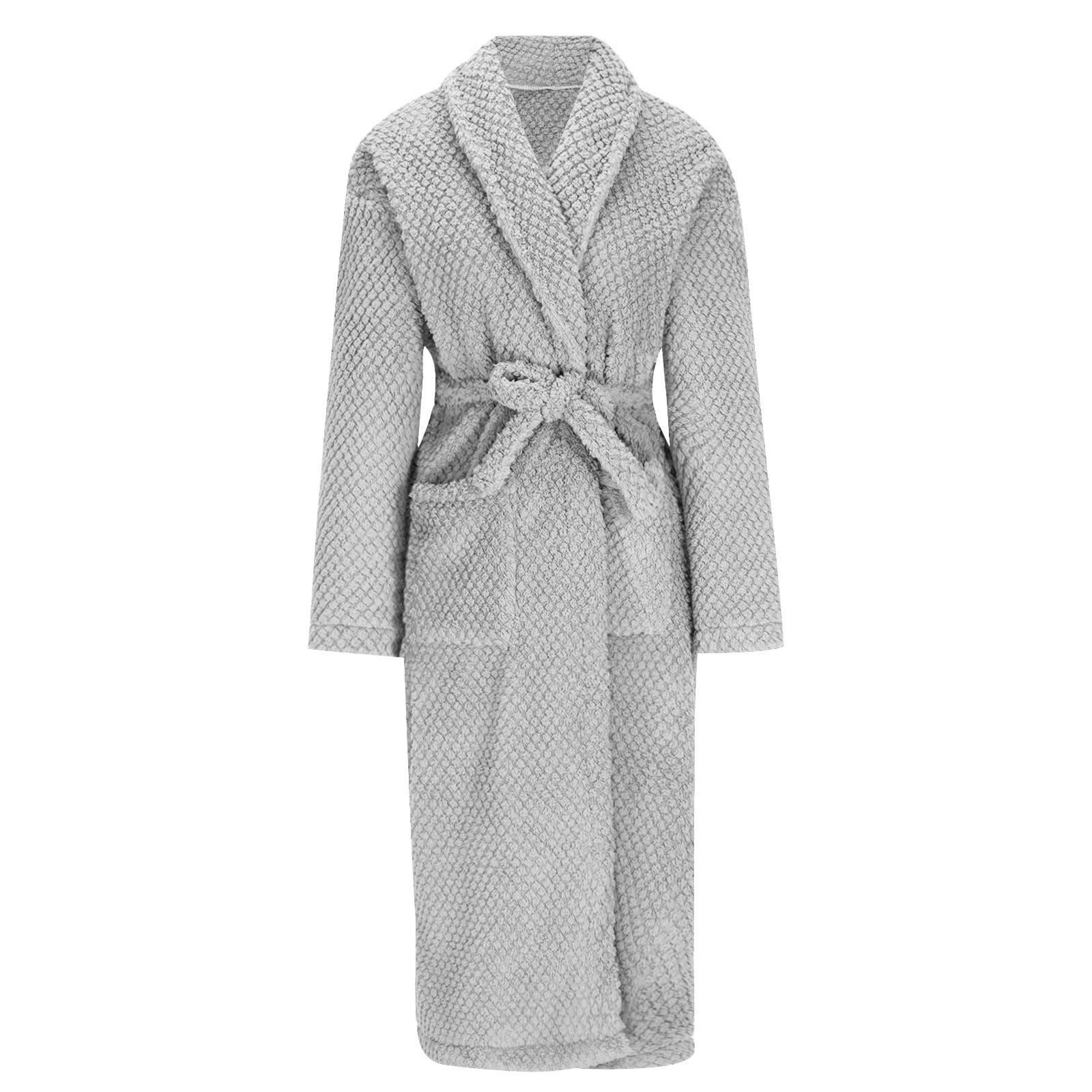 ShomPort Men's Fleece Pajamas Long Sleeve Open Front Textured Bathrobes Solid Color Fall Winter Warm Casual Robes with Pockets