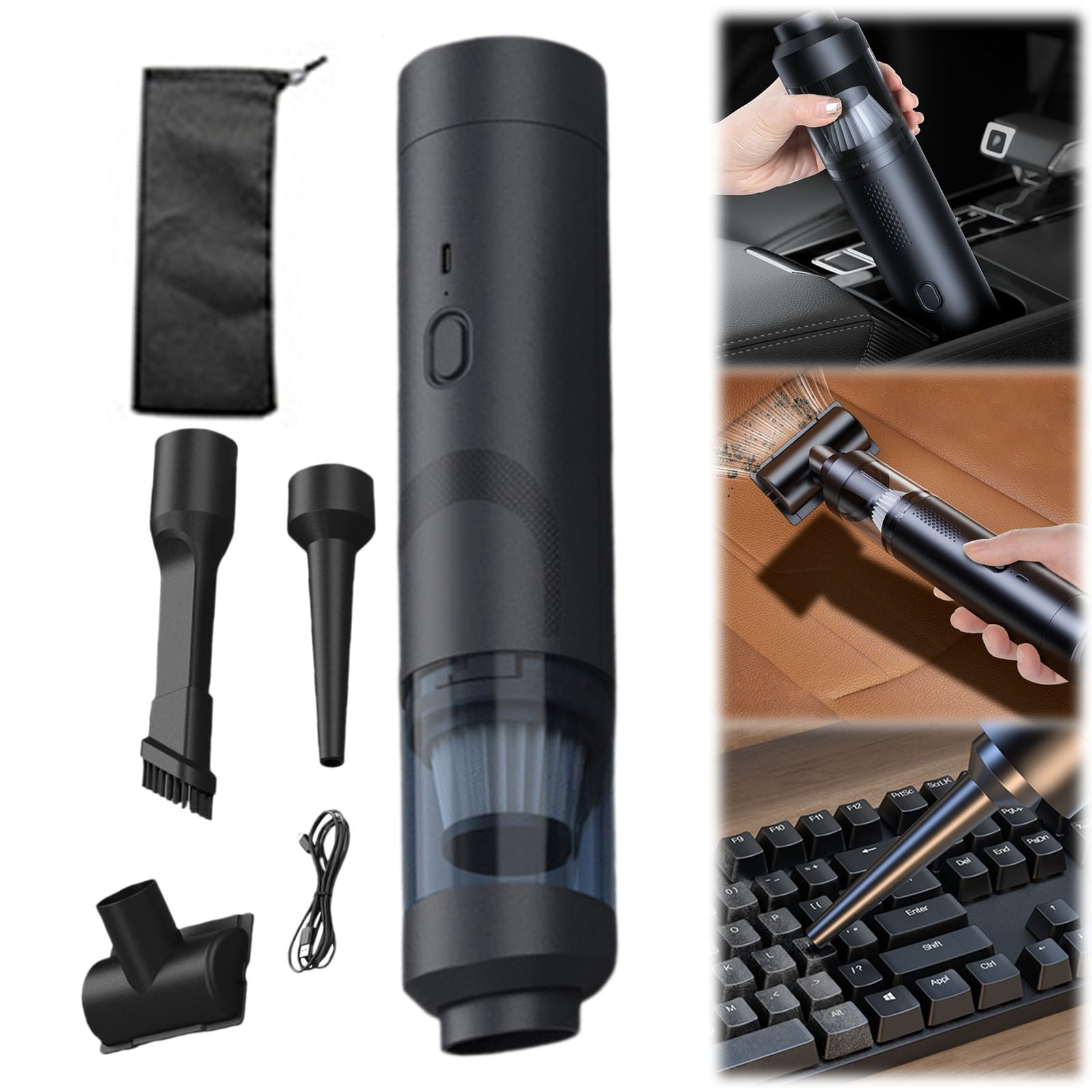 Handheld Vacuum Cordless, Car Vacuum Cleaner Portable with HEPA Filter, Mini Hand Held Vacuum Rechargeable for Car, Home, Pet Hair, Office, Desk, Keyboards, 1 Set