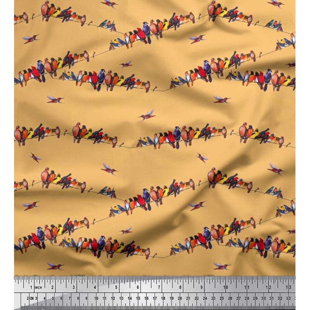 Soimoi Cotton Poplin Fabric Colorful Bird Printed Fabric 1 Yard 42 Inch Wide