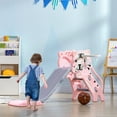 thumbnail image 2 of Qaba 3 in 1 Toddler Slide for Indoor with Basketball Hoop, Climber, Pink, 2 of 10