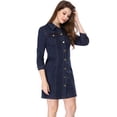 thumbnail image 2 of INSPIRE CHIC Robe-Chemise Ajustée en Denim pour Femmes à Manches 3/4 Boutonnée, 2 of 6